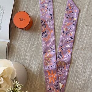Hermes Silk Isola Di Primavera Twilly Lilas Orange Jaune